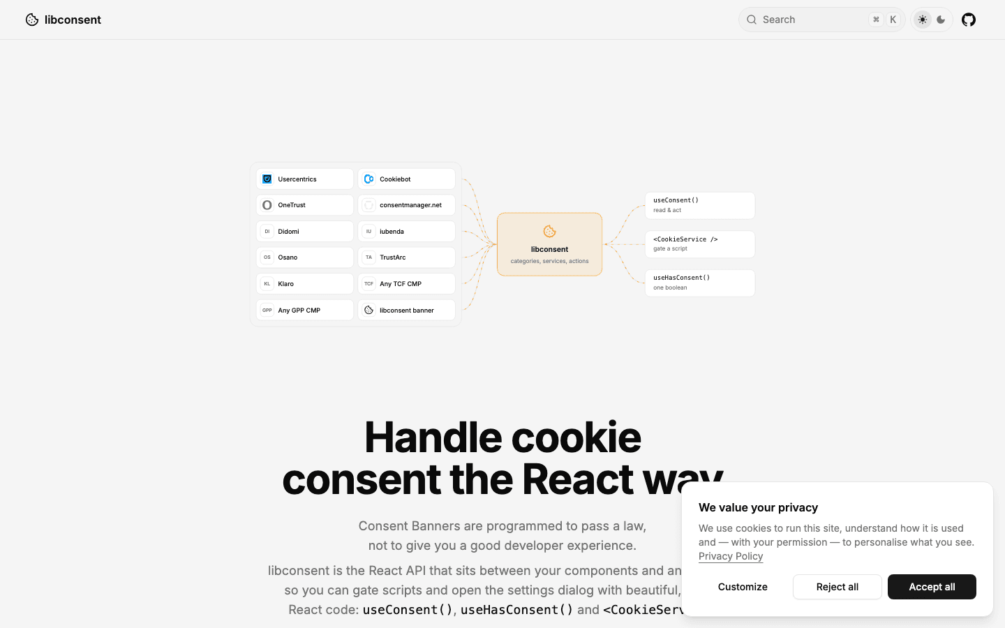 libconsent documentation with a consent banner demo